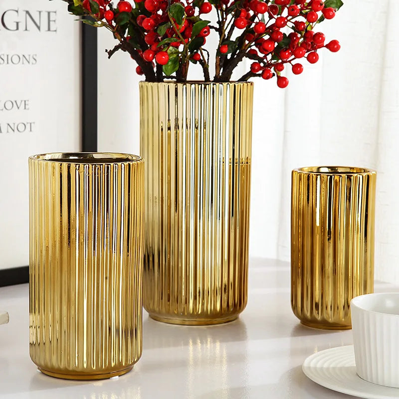 Vase en céramique nordique doré – vue 3