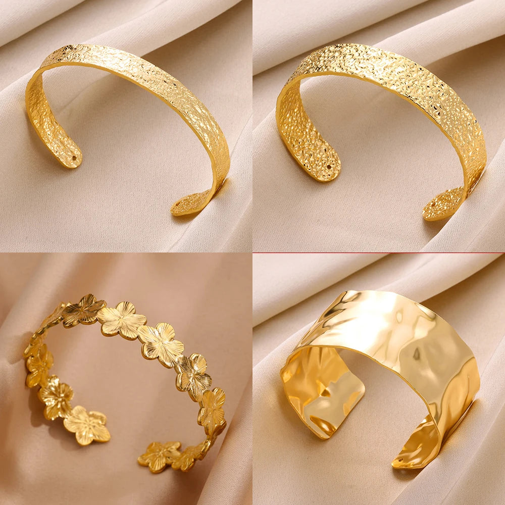 VELUROArt Bracelet Jonc Large Femme Acier Inoxydable Doré