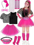 Kids Neon Performance Outfit Fishnet Top Glasses 7 Piece Party Dance Costume Set