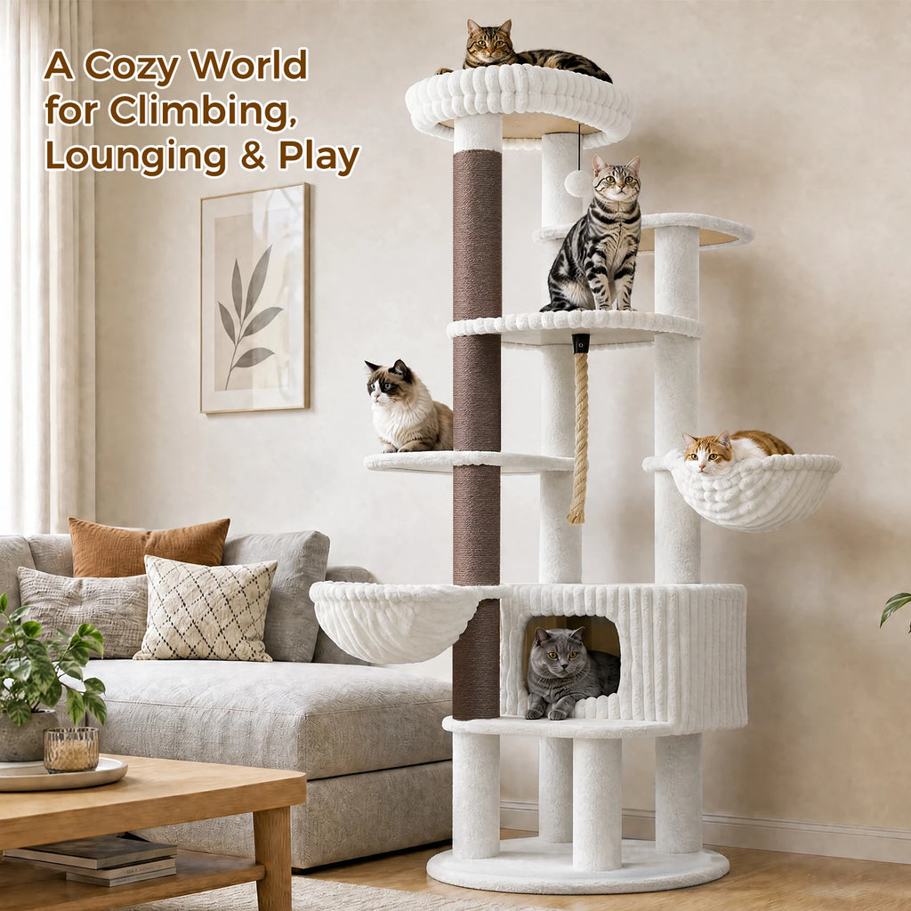 Multi-Level Cat Tree with Spacious Condo Thick Sisal Scratching Posts Oversized Top Perch Tall Cat Tower for Indoor Large Cats