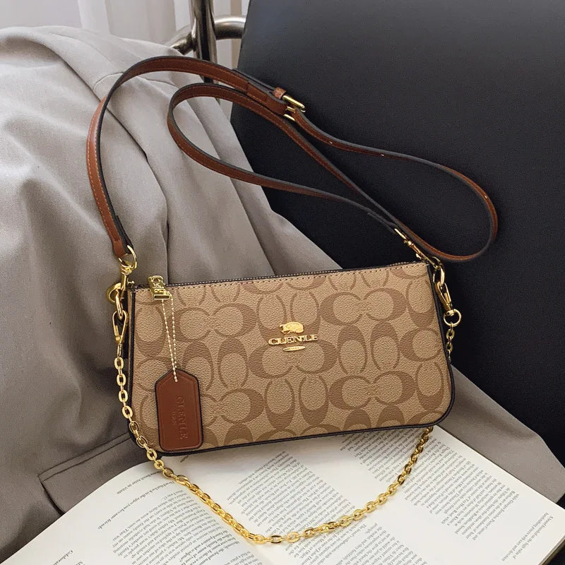 High-end Style Handbag with Chain Strap for Women, Vintage Print, Elegant Crossbody Bag, Shoulder Bag, Slant Bag, New