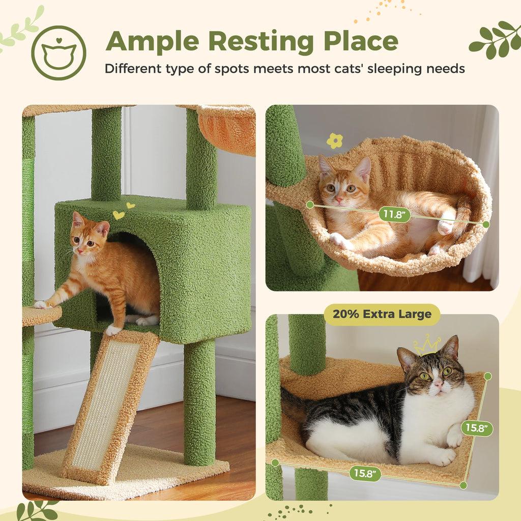 Adjustable Height Tall Cat Tree for Indoor Cats Floor to Ceiling Cat Tower with Sisal Scratching Post Cozy Hammock Large Condo Multi-Level Climbing Tree Cat Toys