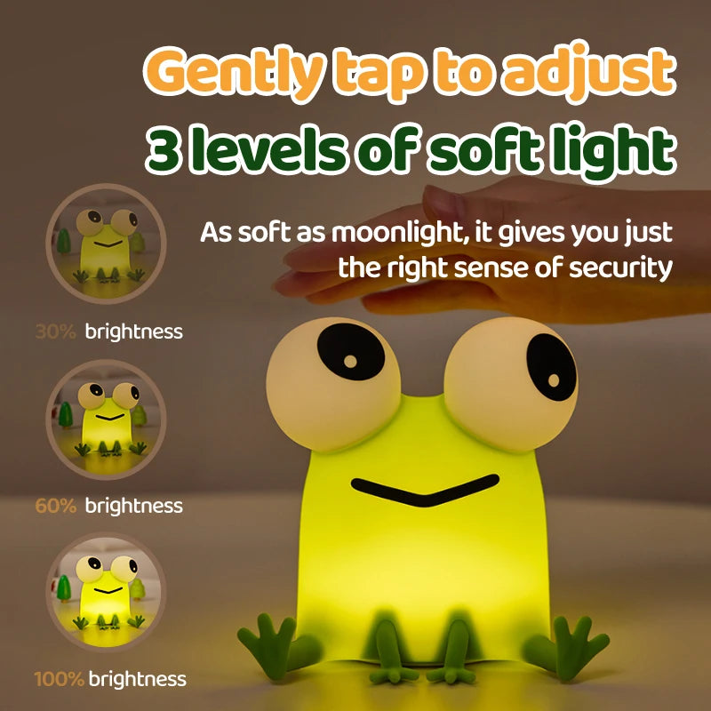 Frog Night Light for Kids 3 Brightness Dimmable Silicone Night Light For Nursery Room Rechargeable Touch Control Beside Lamp