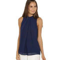 Women's Chiffon Blouse sleeveless double pleated casual shirt