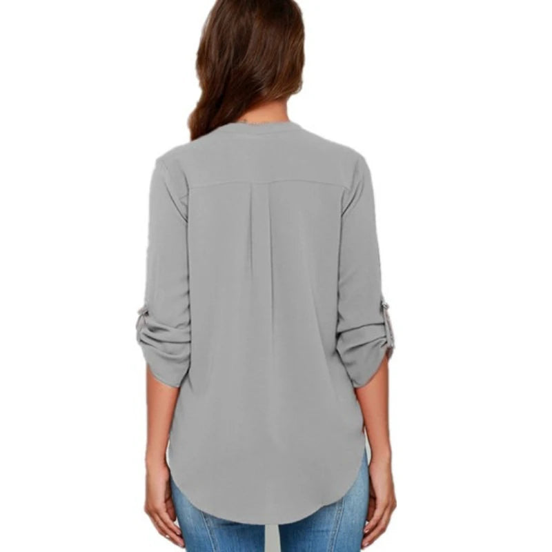 Chemisier en mousseline col V manches longues pour femme – vue 2