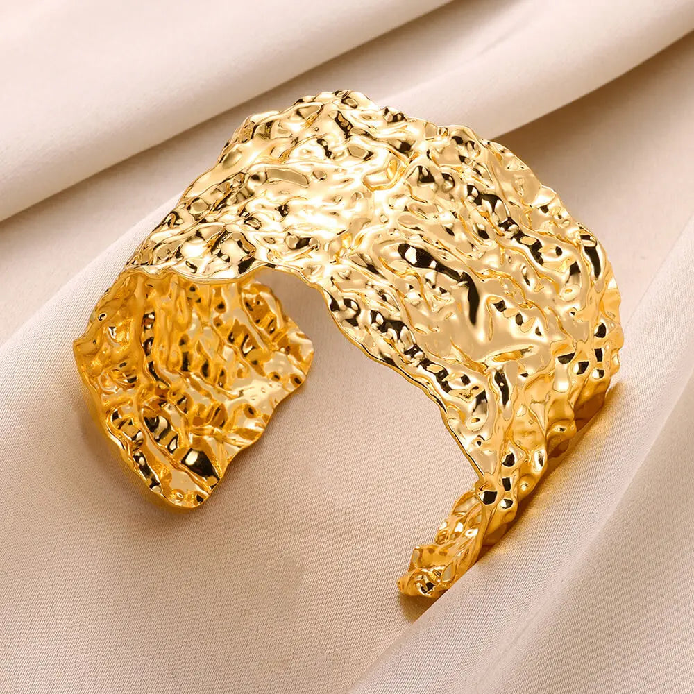 VELUROArt Bracelet Jonc Large Femme Acier Inoxydable Doré