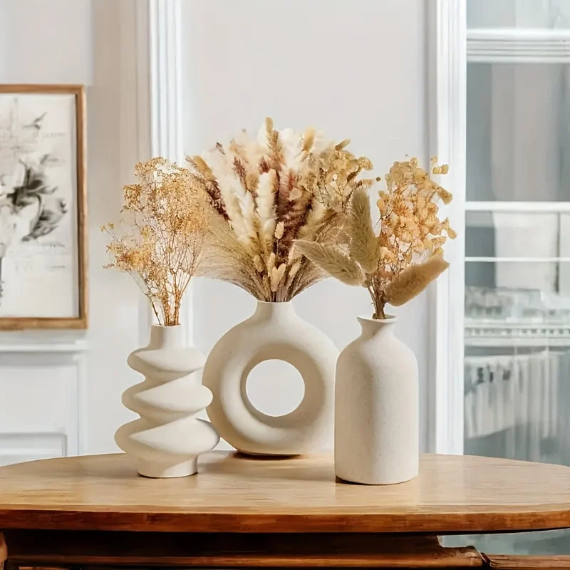 Lot de 3 vases en céramique blanche bohème – vue 2