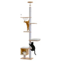 Floor to Ceiling Cat Tree for Indoor Height Adjustable Cat Tower with Sisal Scratching Posts Large Condo Acrylic Capsule Washable Mats Modern Wood Cat Furniture Cat Toys