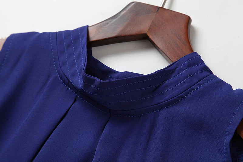 Women's Chiffon Blouse sleeveless double pleated casual shirt