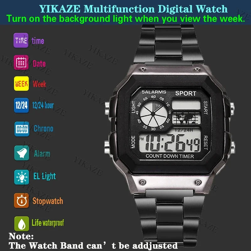 Montre digitale en acier de sport LED pour homme – vue 2