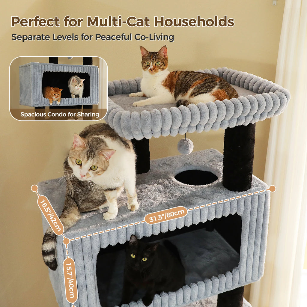 Multi-Level Cat Tree with Spacious Condo Thick Sisal Scratching Posts Oversized Top Perch Tall Cat Tower for Indoor Large Cats