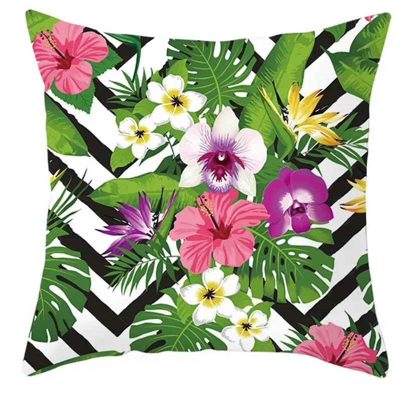 Housse de coussin déco tropicale à motifs plantes – vue 7