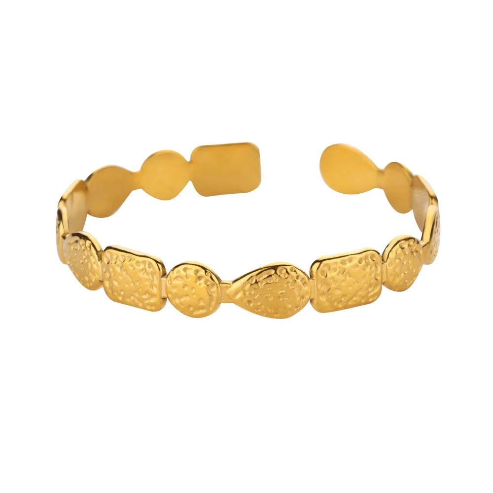 VELUROArt Bracelet Jonc Femme Acier Doré Texturé