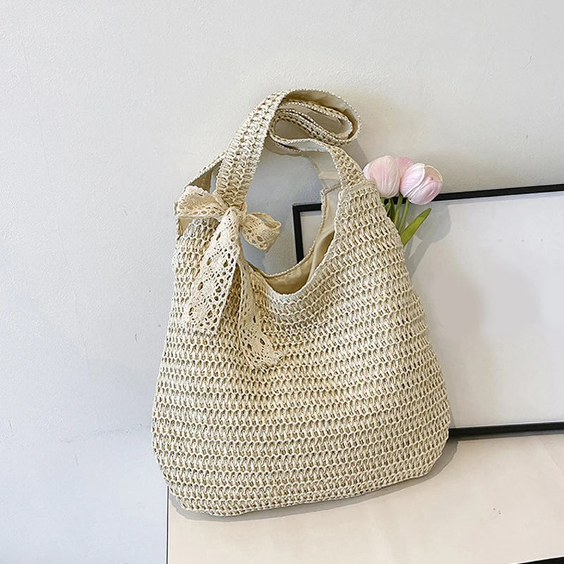 Sac cabas en paille et rotin pour la plage – vue 9