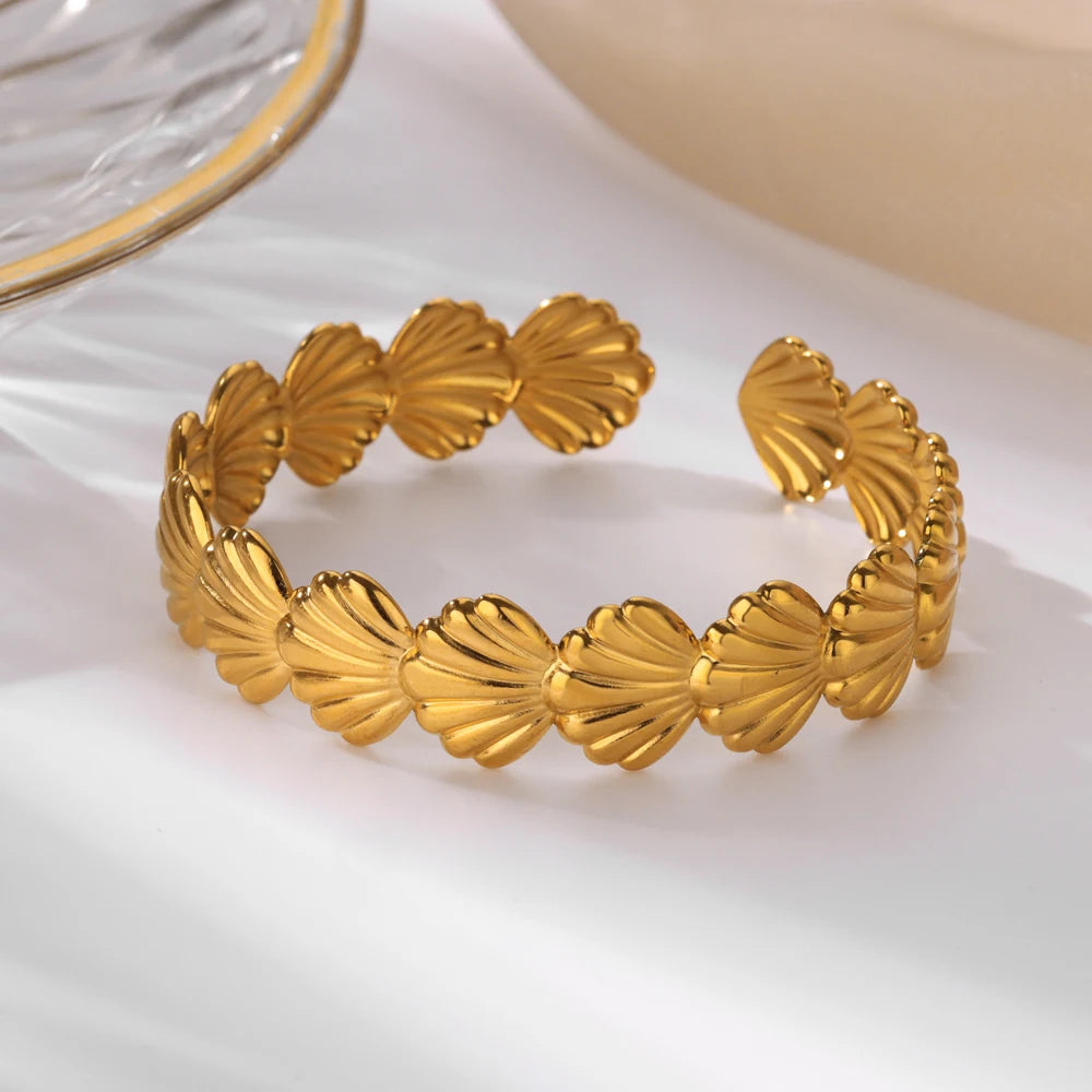 VELUROArt Bracelet Jonc Large Femme Acier Inoxydable Doré