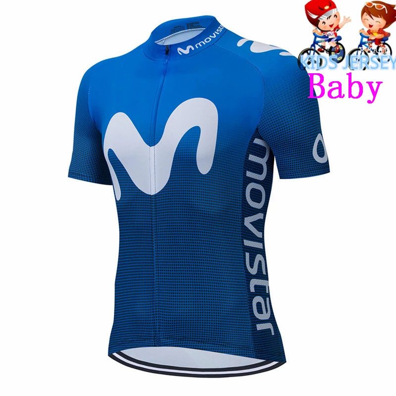 Movistar Kids Fluorescent Green Cycling Jersey Set Mountain Bike Clothes Sportswear Racing Children Bicycle Clothing Cycling Kit