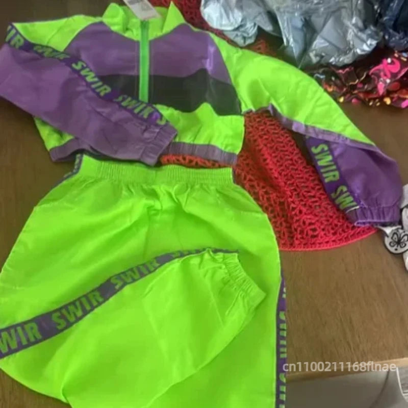 Girls' Jazz Dance Costumes, Children's Street Dance Hip-hop Sets, Girls' Runway Shows, Crop Tops, Fluorescent Clothing