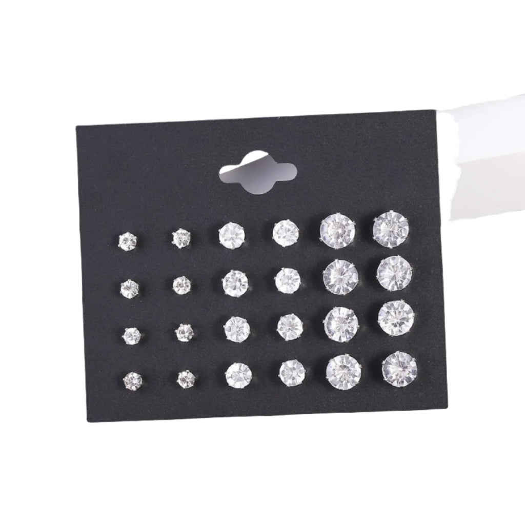 New 12 Pair/Pack White Shiny Wedding Stud Earrings Set For Women Men imitation Crystal Jewelry Accessories  Jewelry Earrings