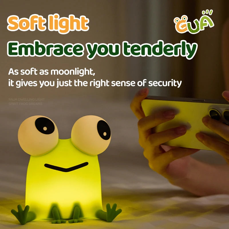 Frog Night Light for Kids 3 Brightness Dimmable Silicone Night Light For Nursery Room Rechargeable Touch Control Beside Lamp