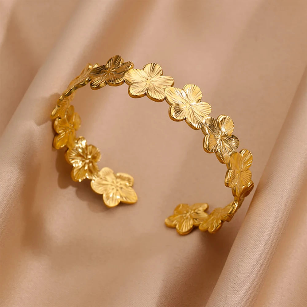 VELUROArt Bracelet Jonc Large Femme Acier Inoxydable Doré