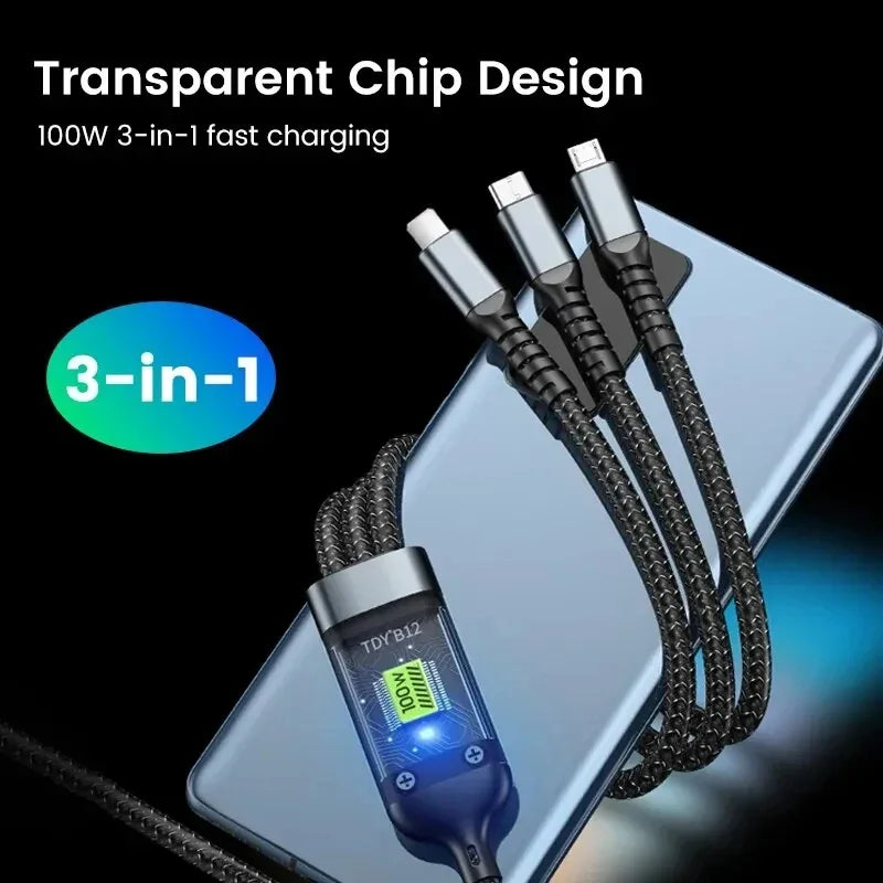 Câble de charge 3-en-1 100W USB-C Micro Lightning – vue 2