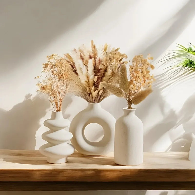 Lot de 3 vases en céramique blanche bohème – vue 5