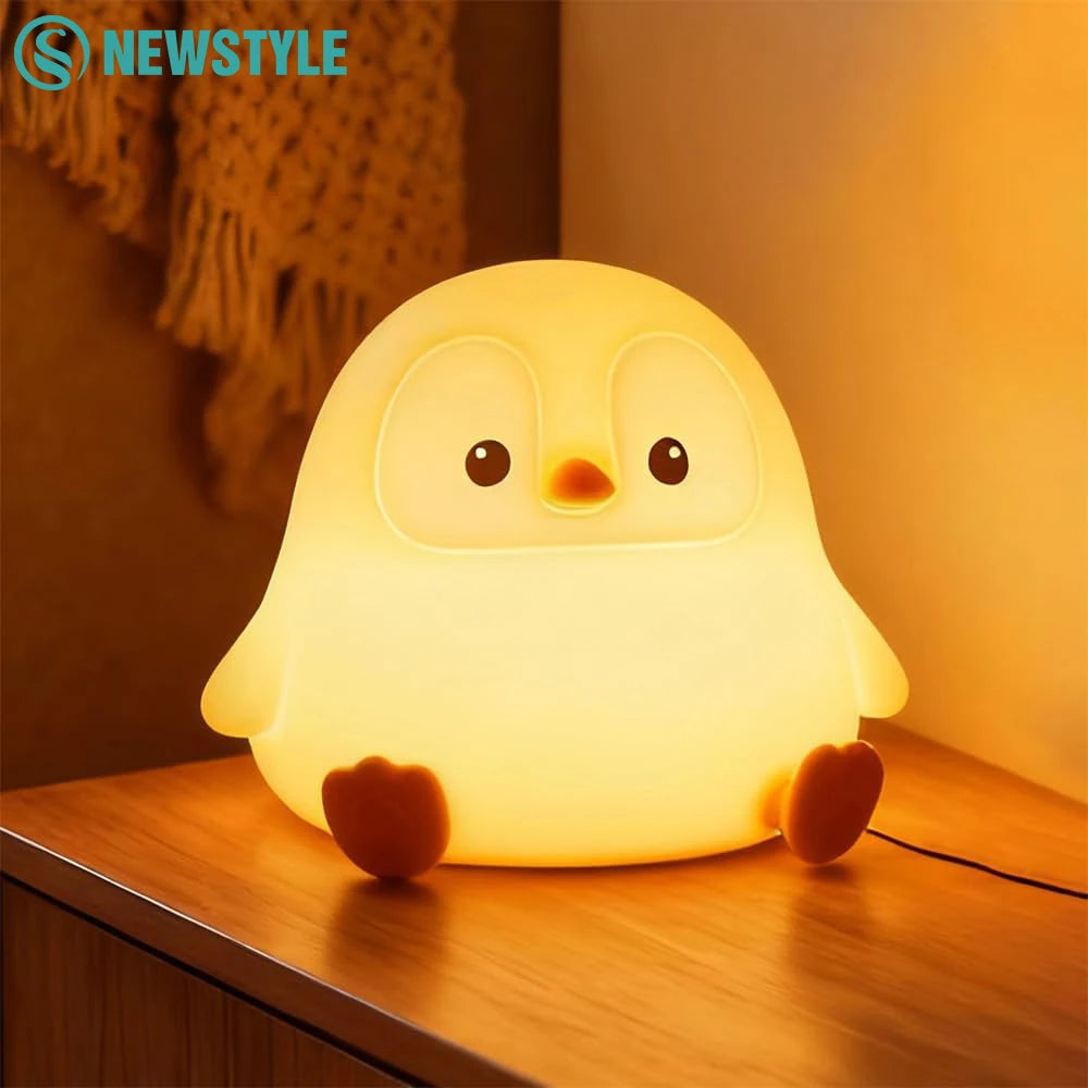 Penguin Nursery Night Light 2 Levels Dimmable Bedroom Nightlight For Kids Squishy Silicone Sleeping Lamp