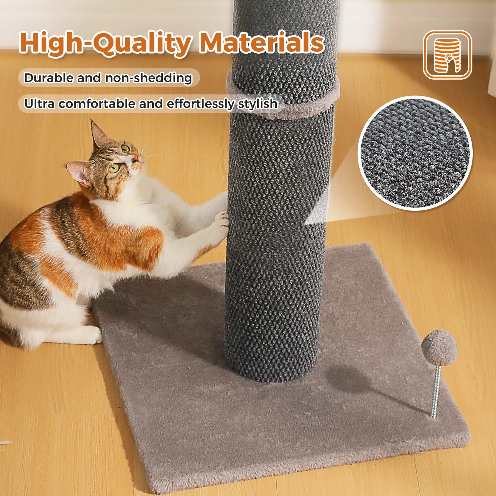 Tall Cat Scratching Posts for Indoor Cats Adults Large Cat Scratcher with Thicker Scratching Posts Dangling Ball Reinforced Stable Base Heavy Duty Scratching Post Cat Toy