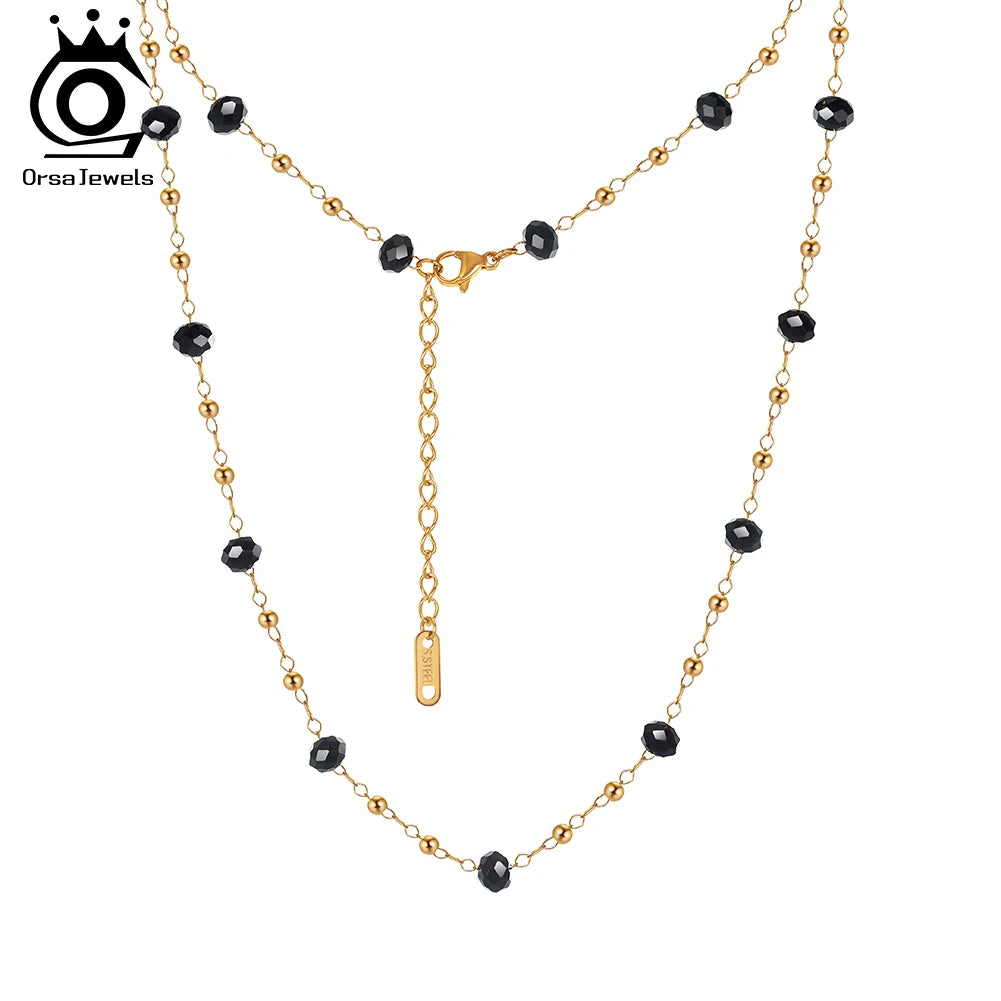 Collier choker cristal noir plaqué or 18K