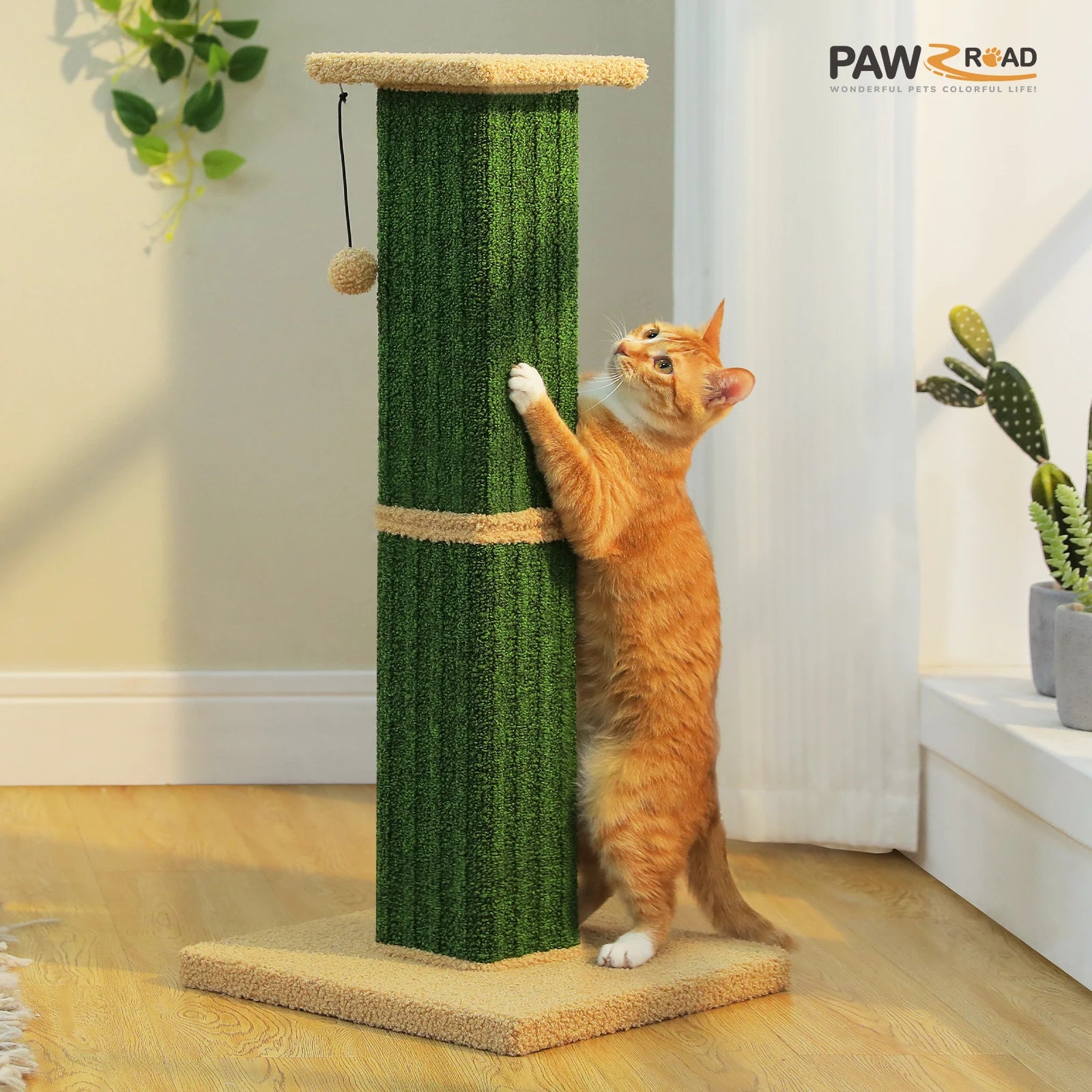 Large Cat Scratching Post with Woven Sisal Heavy Duty Base and Removable Dangling Ball Tall Cat Scratcher for Indoor Cats Adults Ultimate Scratch Post Cat Toys