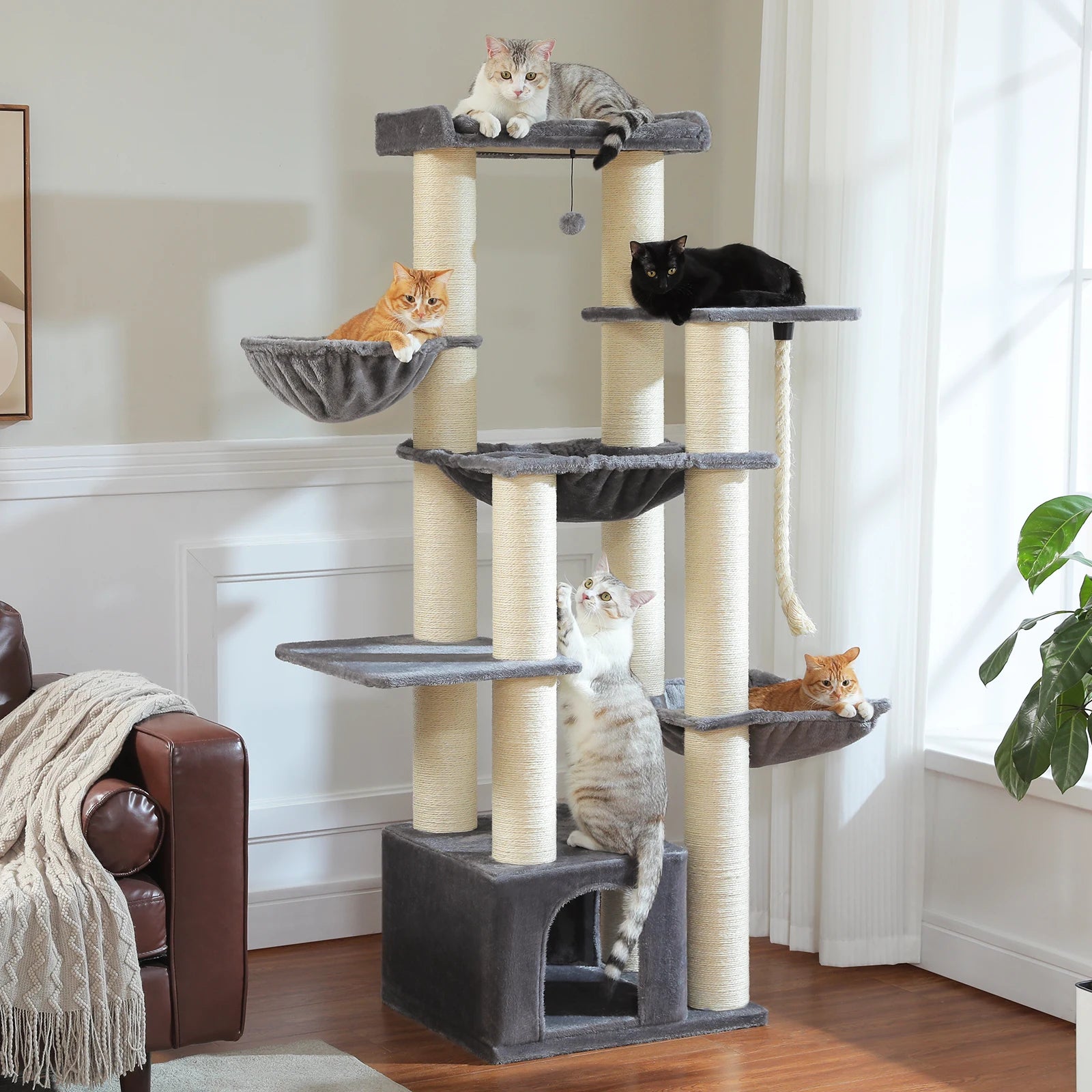 Big Cat Tree for Large Cats Robust Cat Tower with Several Levels Cat House Climbing Tree with Hammock 11 Sisal Posts Large Perch