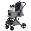 Foldable Pet Stroller for Small Medium Dogs & Cats One-Click Fold Dog Stroller with Reversible Handle Storage Basket Cup Holder Safety Tether Removable Washable Pad Large Cat Stroller Pet Suplies for Outdoor
