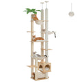Height Adjustable Wooden Cat Tree with Large Hammock Sisal Scratching Posts Floor to Ceiling Cat Tower Cozy Cat Condo for Indoor