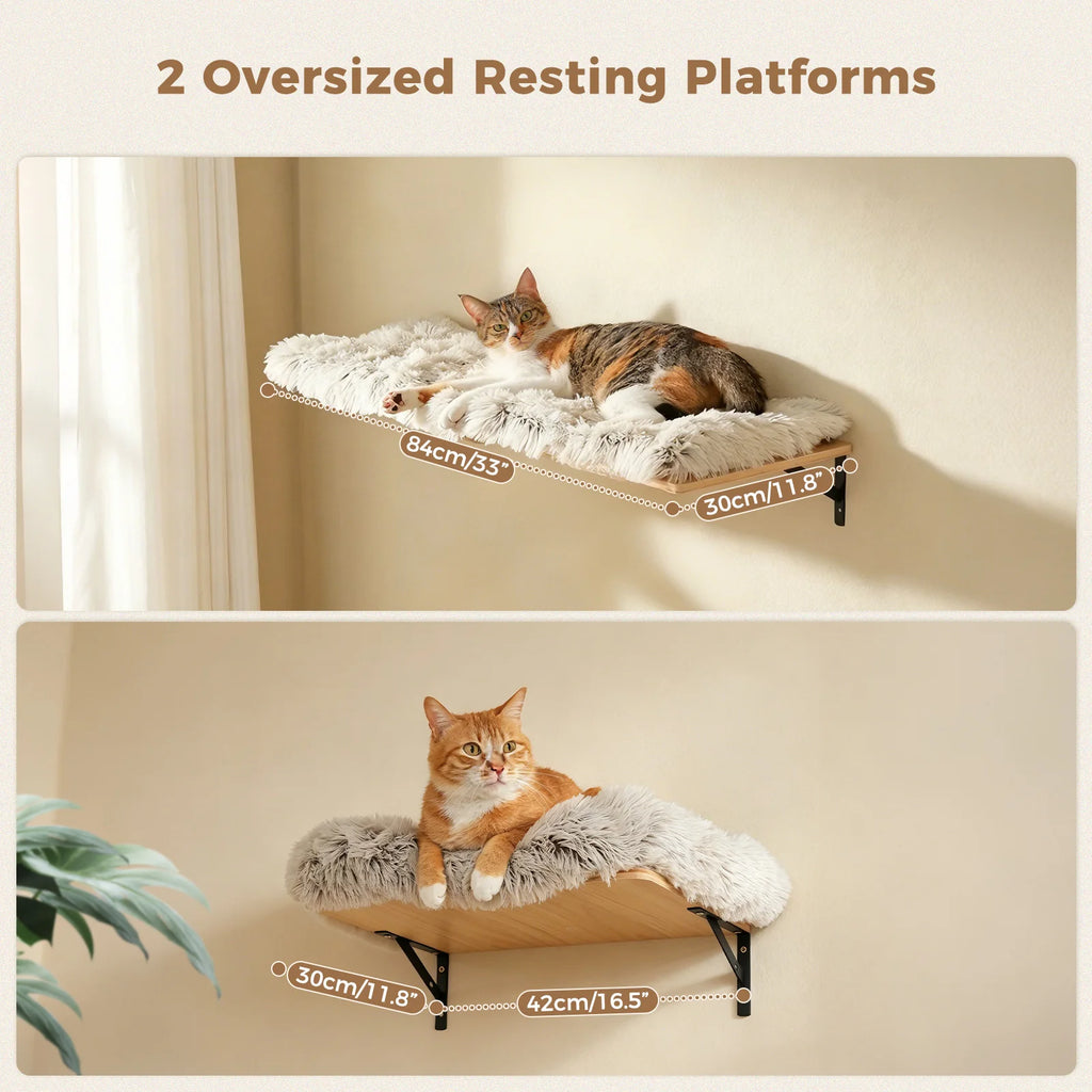 Wooden Cat Climbing Wall Shelves 5-in-1 Cat Wall Furniture with Perches Sisal Scratching Posts & Scratcher Pads Climbing Ropes Modern Climbing Set for Indoor Cats Accessories Cat Toys