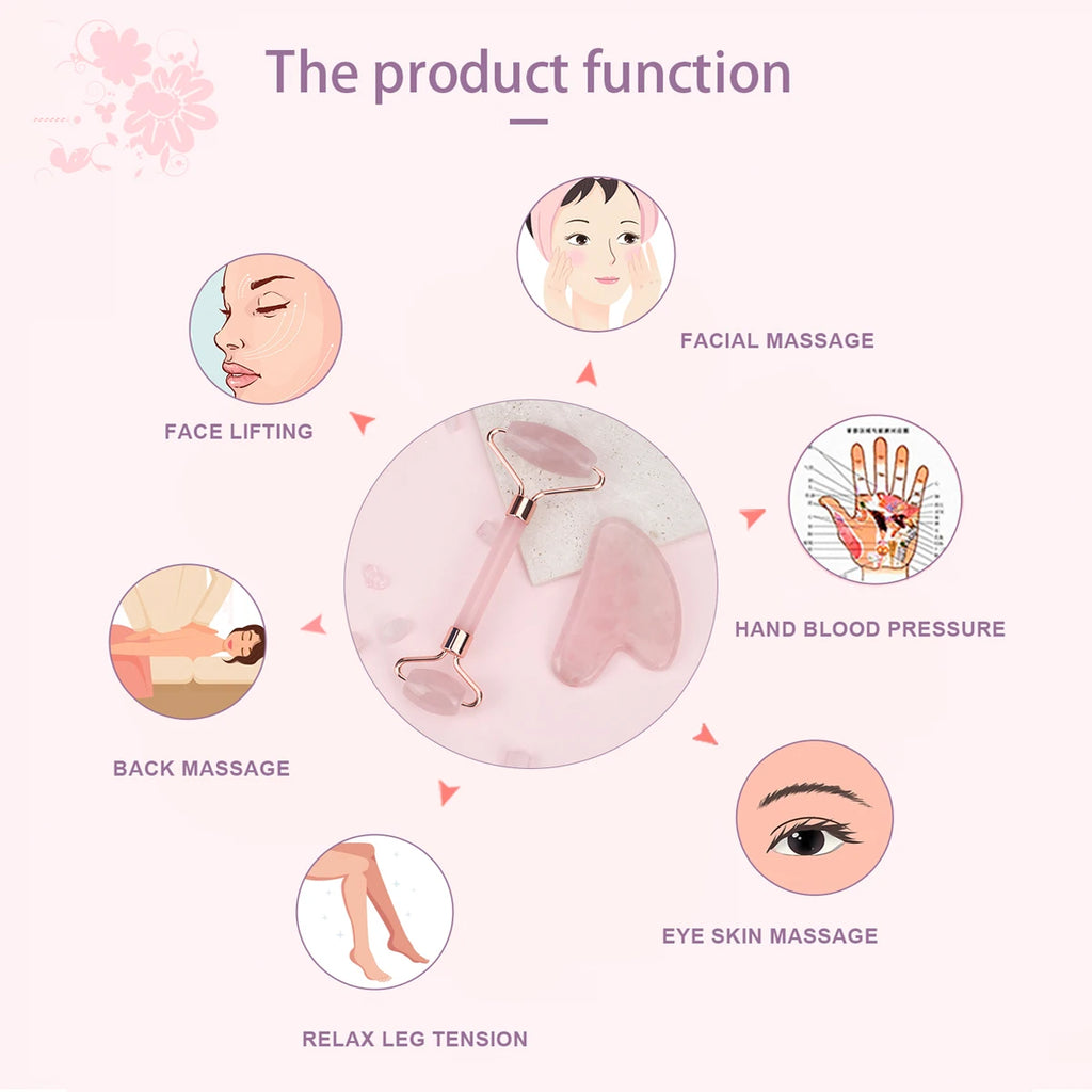 Set Rouleau de Jade & Gua Sha Quartz Rose - Soin Visage