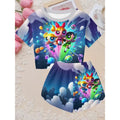 Little Girls Summer Crop Matching Outfit Dark Neon City Skyscraper Vocal Anime Girl & Night Tech Light Beam Graphic Play Shorts