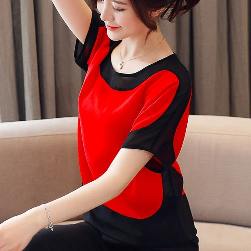 Blouse en mousseline manches courtes décontractée femme – vue 3