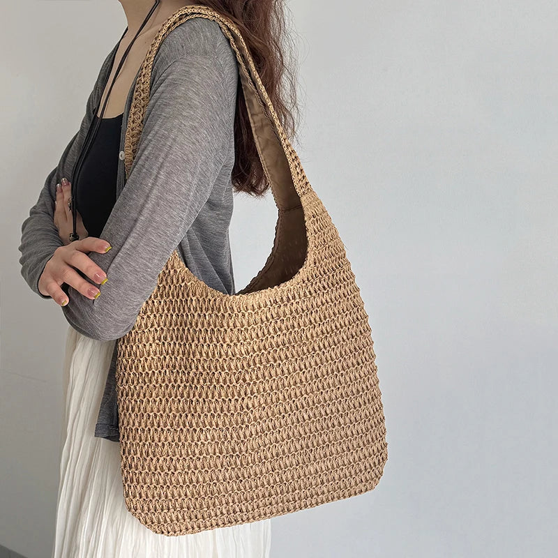 Sac cabas en paille et rotin pour la plage – vue 3
