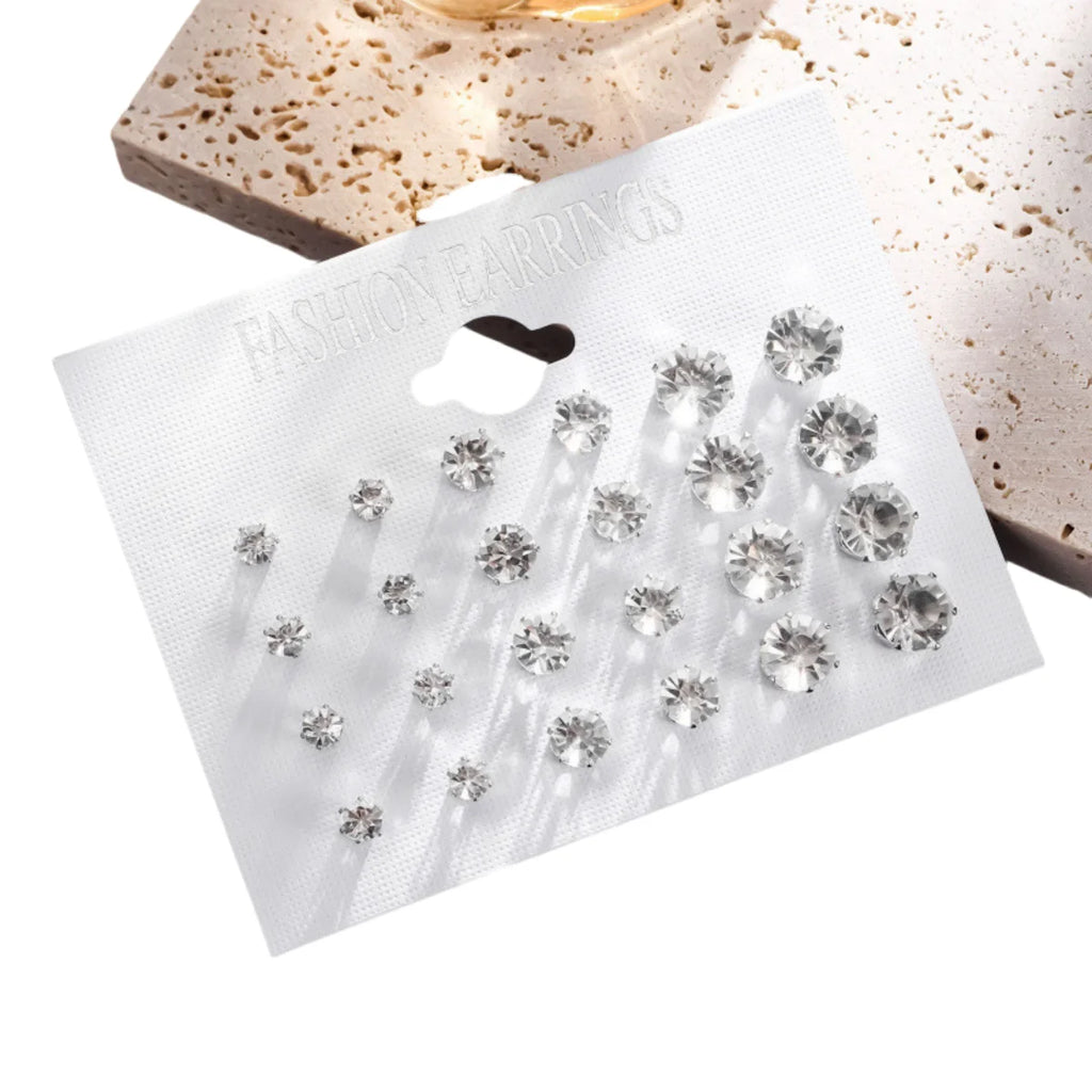 New 12 Pair/Pack White Shiny Wedding Stud Earrings Set For Women Men imitation Crystal Jewelry Accessories  Jewelry Earrings