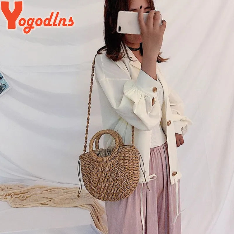 Sac bandoulière demi-lune en paille pour femme – vue 5