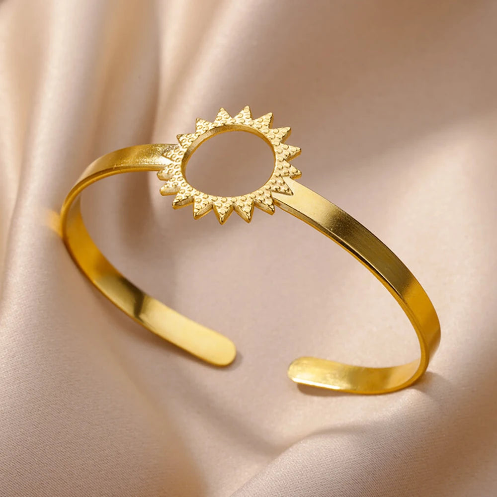 VELUROArt Bracelet Jonc Large Femme Acier Inoxydable Doré