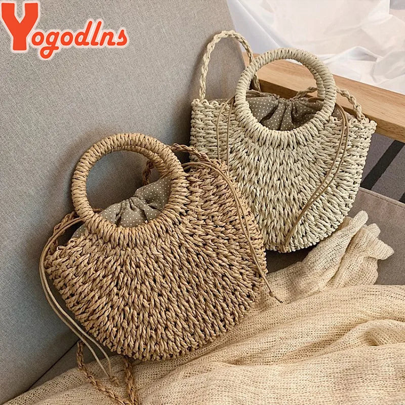 Sac bandoulière demi-lune en paille pour femme