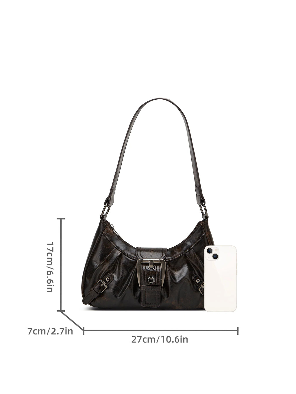Sac porté épaule en cuir plissé style Y2K femme – vue 5