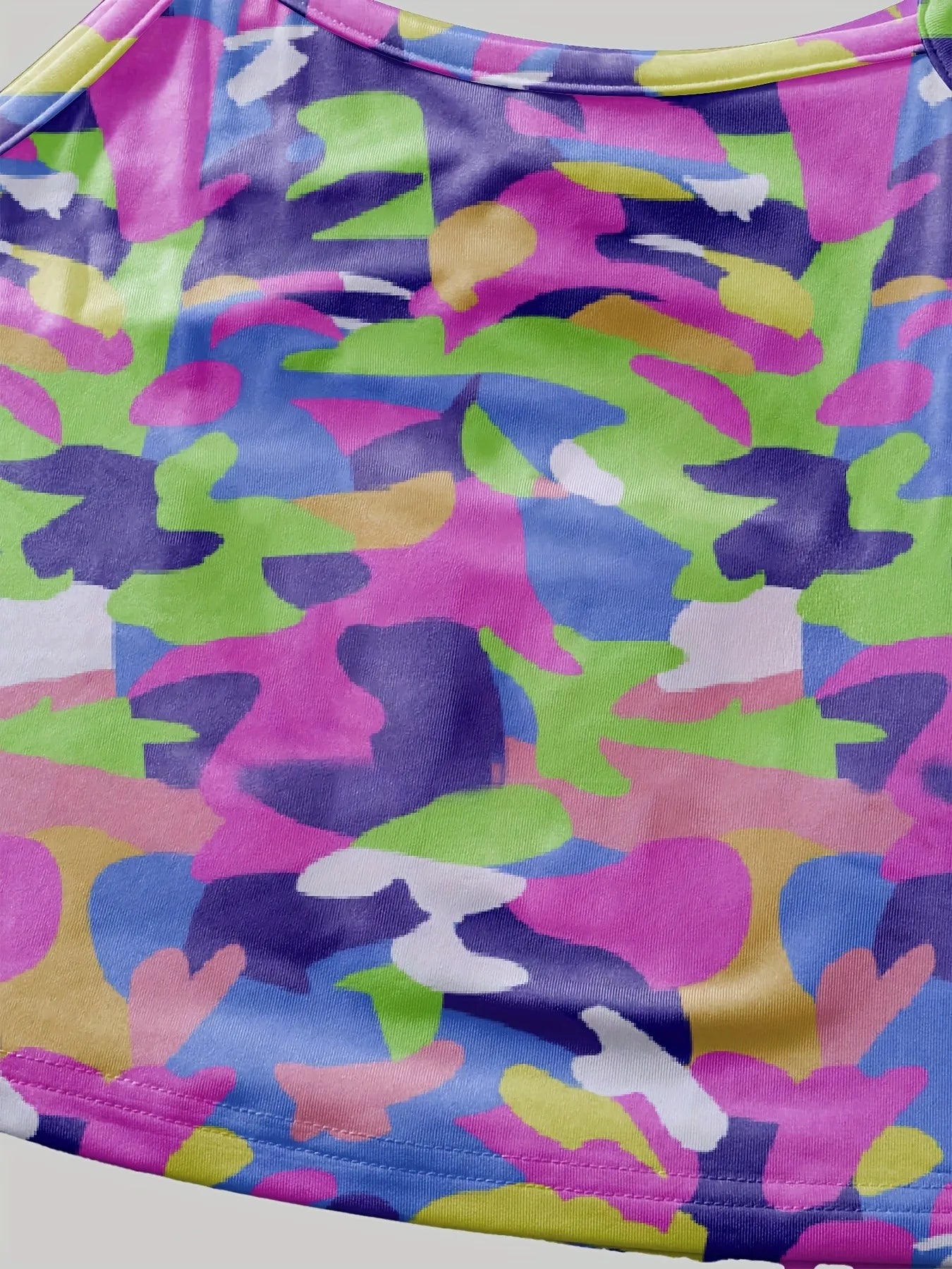 Kids Girls 2-Piece Neon Camo Print Cami Crop Top & Biker Shorts Set Y2K Streetwear Summer Outfit