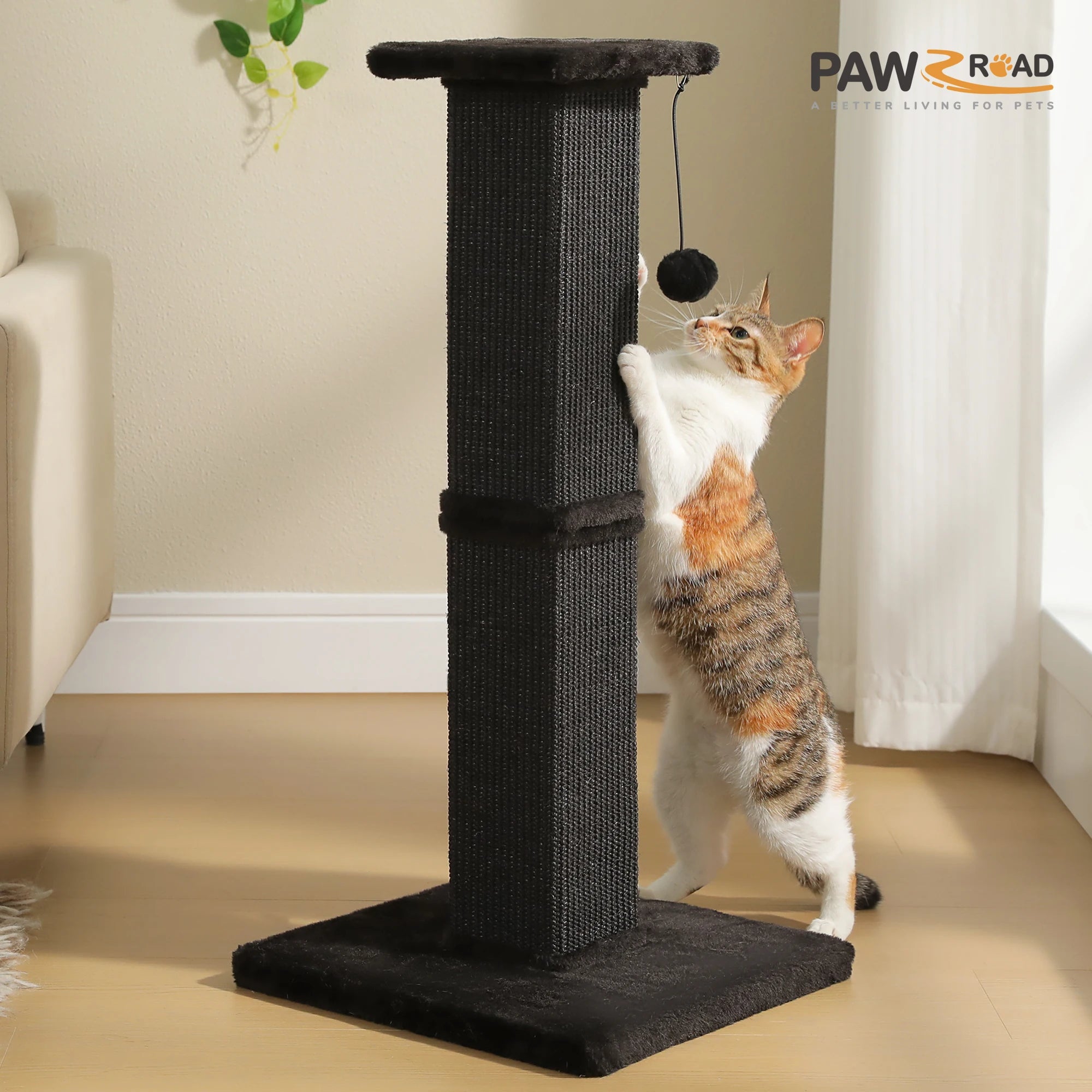 Large Cat Scratching Post with Woven Sisal Heavy Duty Base and Removable Dangling Ball Tall Cat Scratcher for Indoor Cats Adults Ultimate Scratch Post Cat Toys
