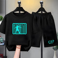 Children Summe cool Clothing Football Player No. 7 Short-sleeved T-shirt+Shorts black Boys Girls 3-12Yrs Toddler Sports Set