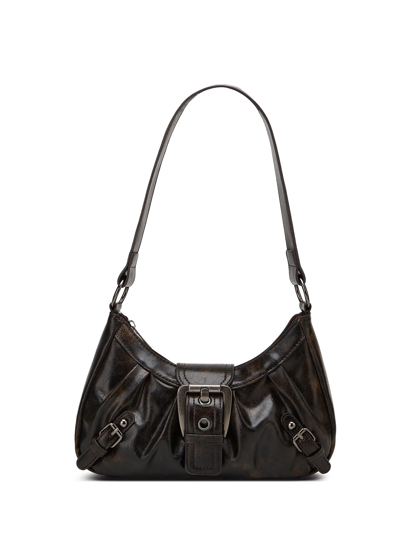 Sac porté épaule en cuir plissé style Y2K femme