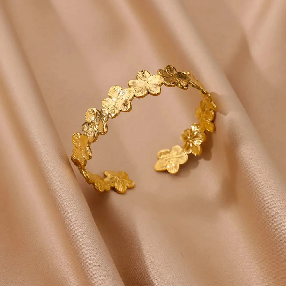 VELUROArt Bracelet Jonc Femme Acier Doré Texturé