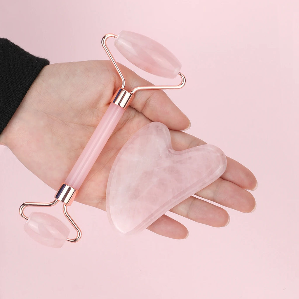 Set Rouleau de Jade & Gua Sha Quartz Rose - Soin Visage