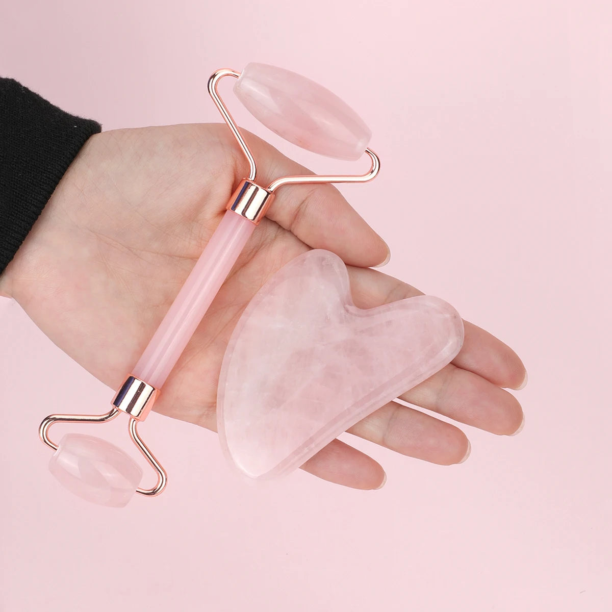 Set Rouleau de Jade & Gua Sha Quartz Rose - Soin Visage